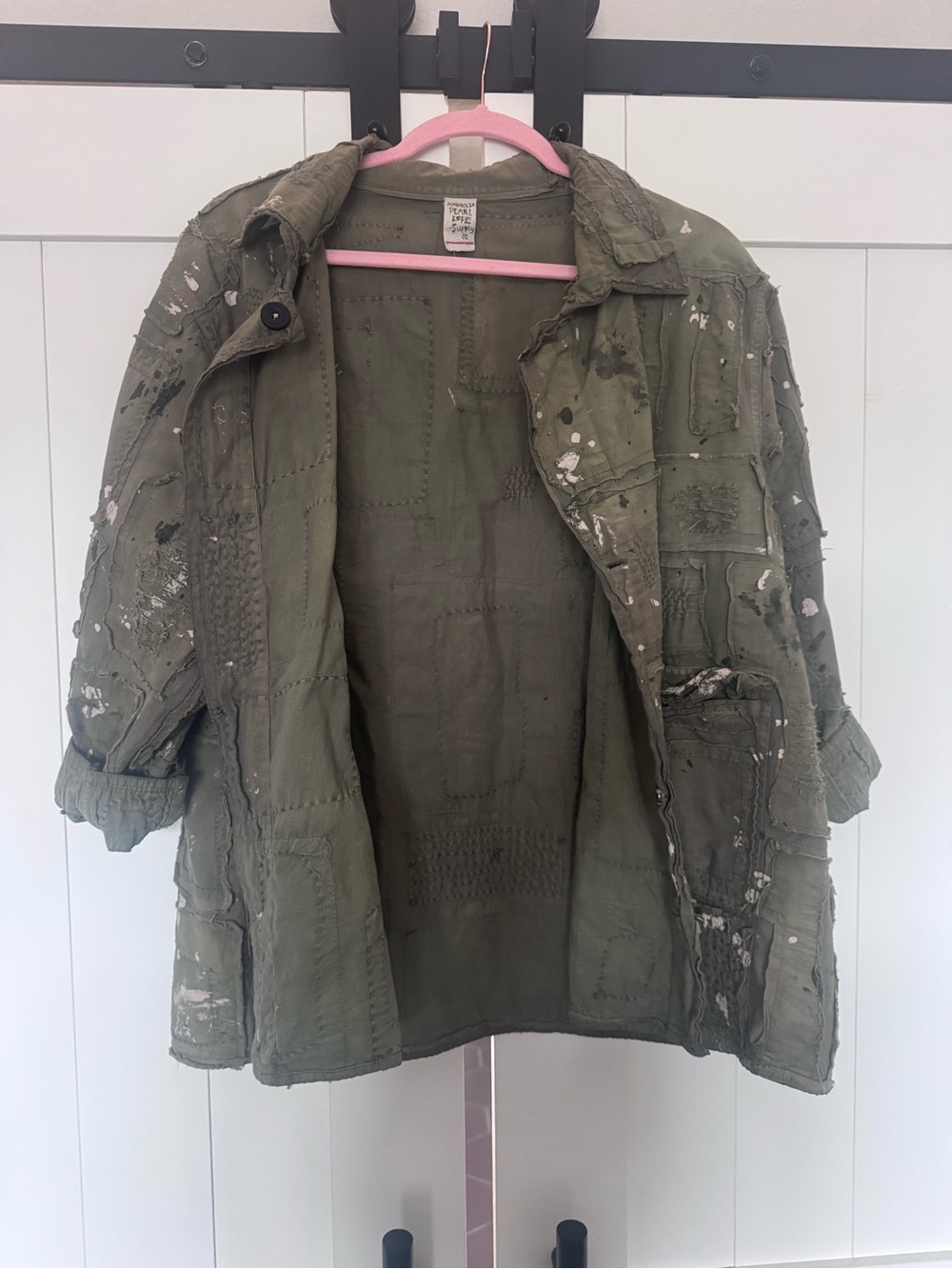 Magnolia Pearl strawberry Fields Olive Patchwork PaintSplatter Utility Jacket OS - Picture 4 of 6